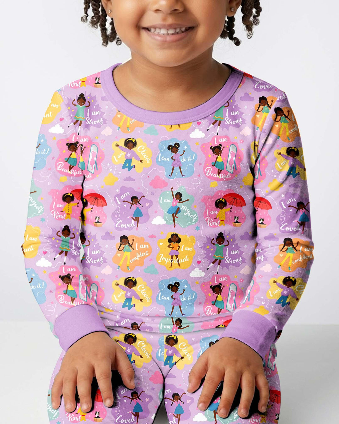 African American Girl I Am Loved Bamboo Two Piece Long Sleeve Pajama Set