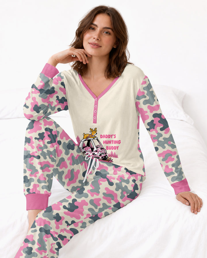 Custom Name Daddy's Hunting Buddy Bamboo Women Pajama Set