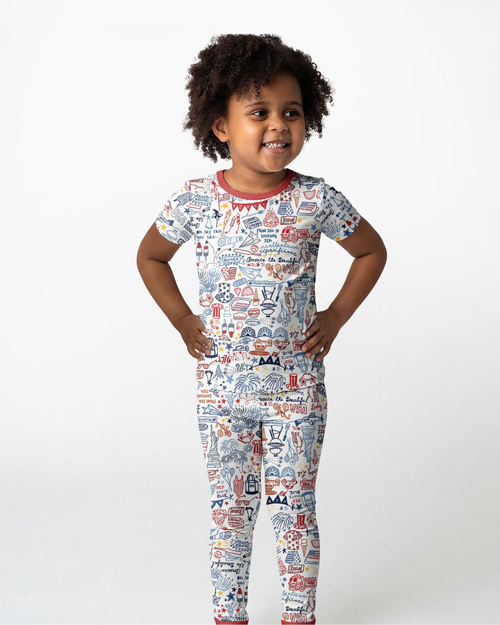 Liberty Doodle 250th Family Matching Bamboo Two Piece Short Sleeve Pajama Set