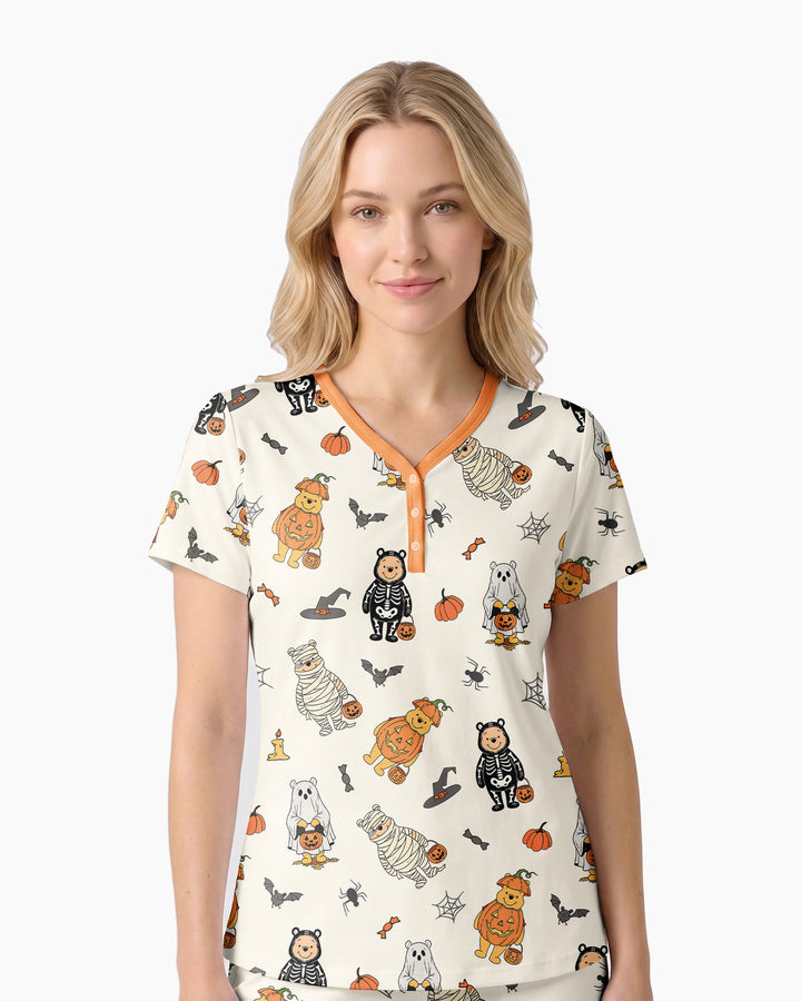 Retro Trick Or Treat Bamboo Women Short Sleeve Short Pajama Set