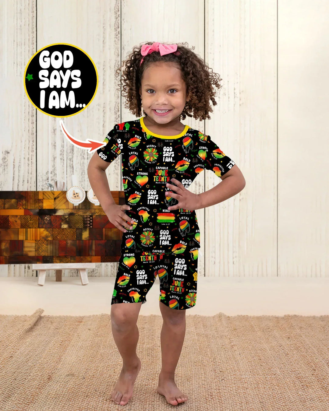 God Says I Am Juneteenth Blessings Bamboo Two Piece Short Sleeve Shorts Pajama Set