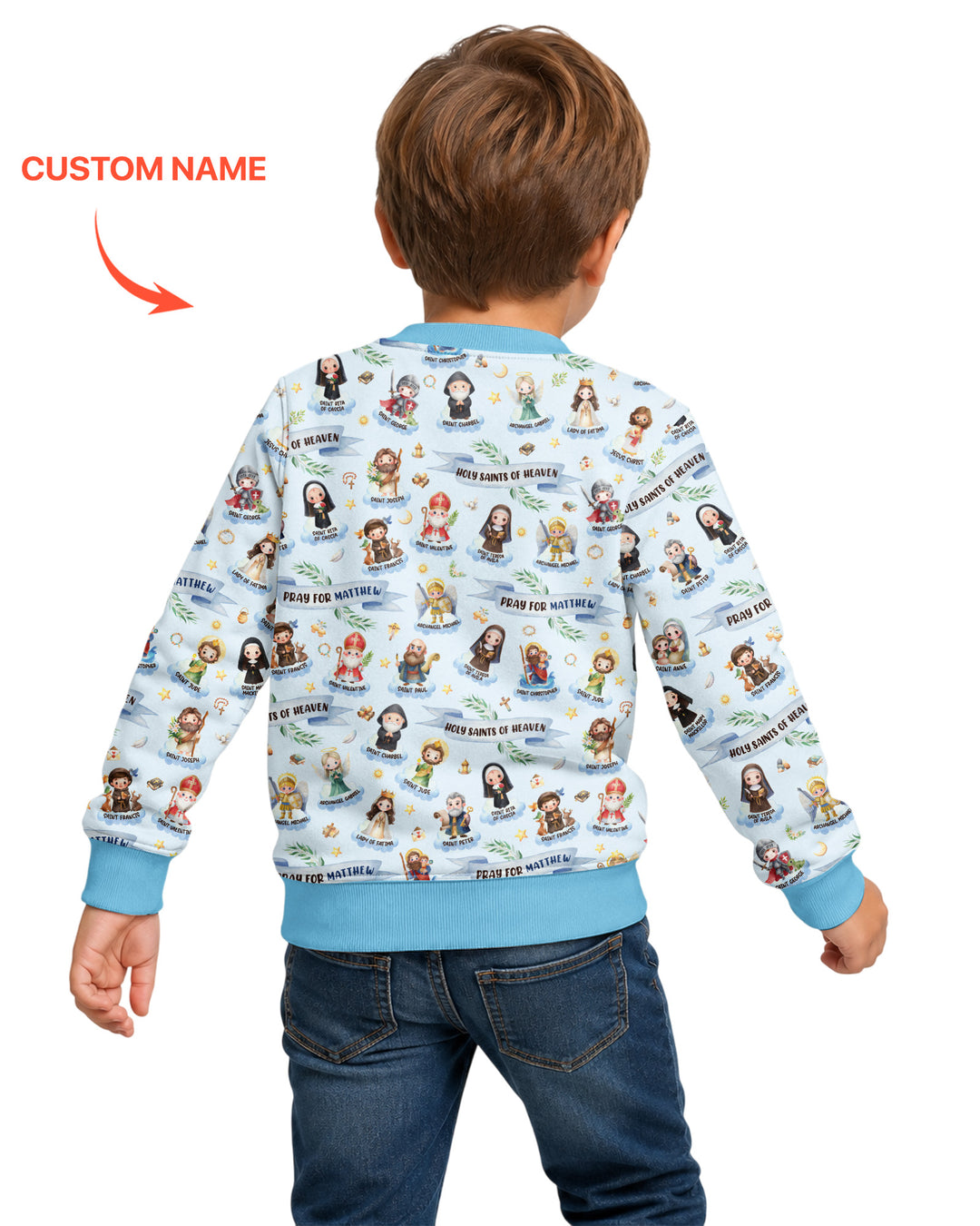 Sudadera de cuello redondo de bambú con nombre personalizado "Holy Saints of Heaven"