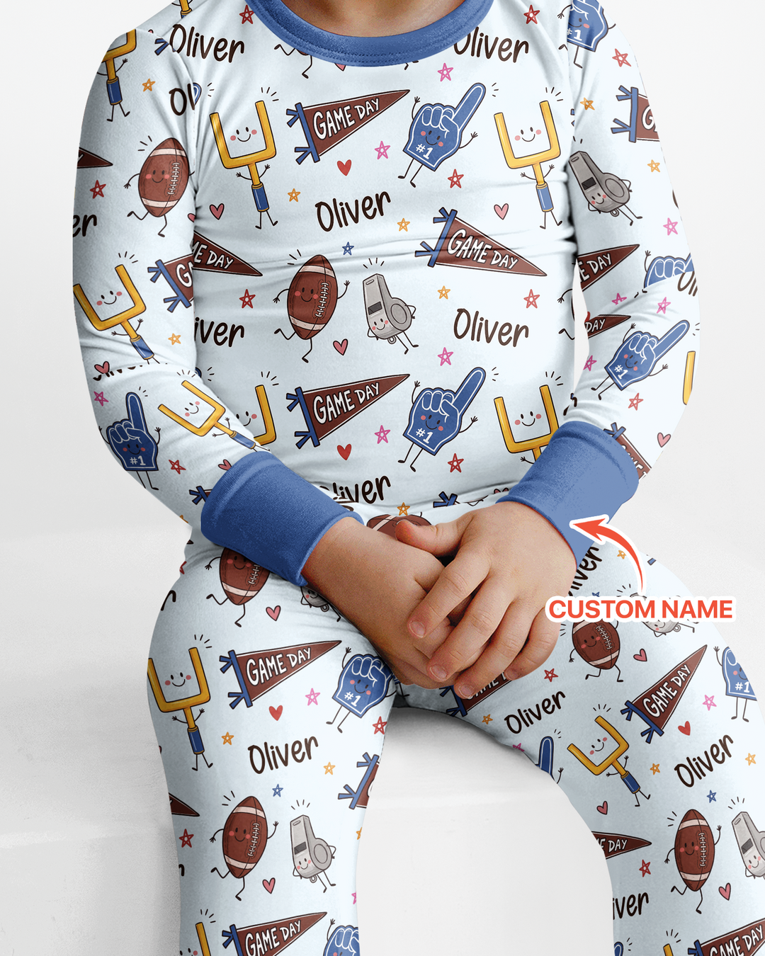 Custom Name Football Game Day Bamboo Two Piece Long Sleeve Pajama Set