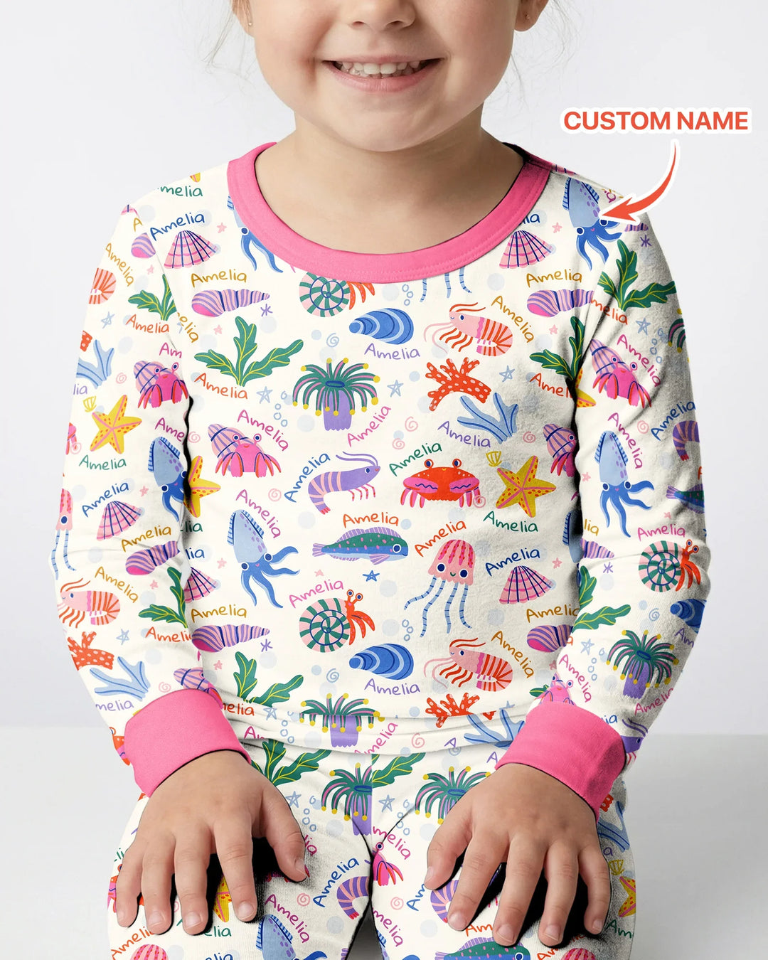 Tide Pool Pals Custom Name Bamboo Two Piece Long Sleeve Pajama Set