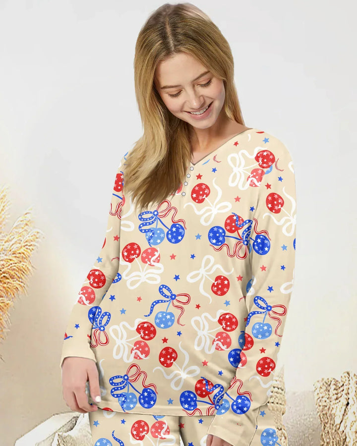 Cherry America 4th of July  Bamboo Women Pajama Set