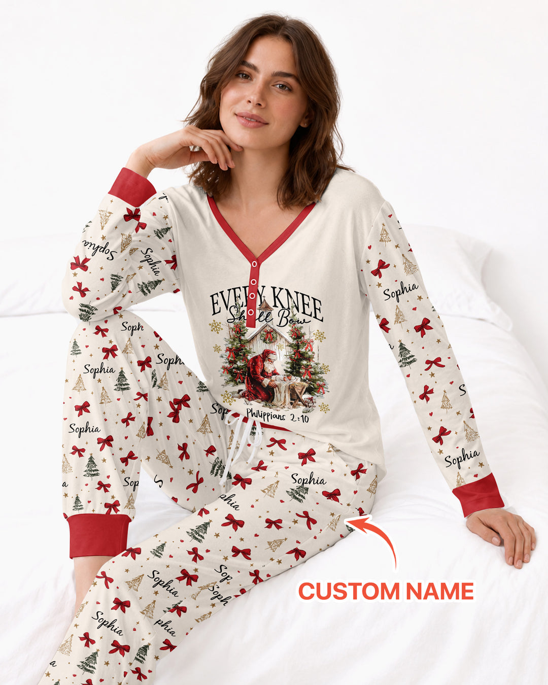 Every Knee Shall Bow Custom Name Mommy And Me Matching Bamboo Women Pajama Set
