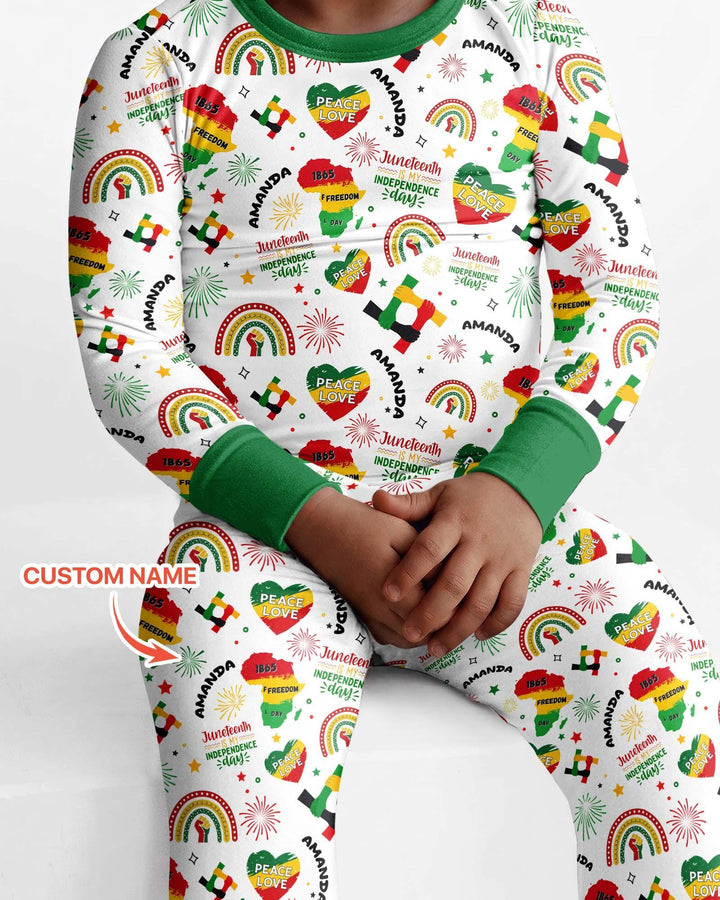 Custom Name Juneteenth Is My Independence Day Bamboo Two Piece Long Sleeve Pajama Set