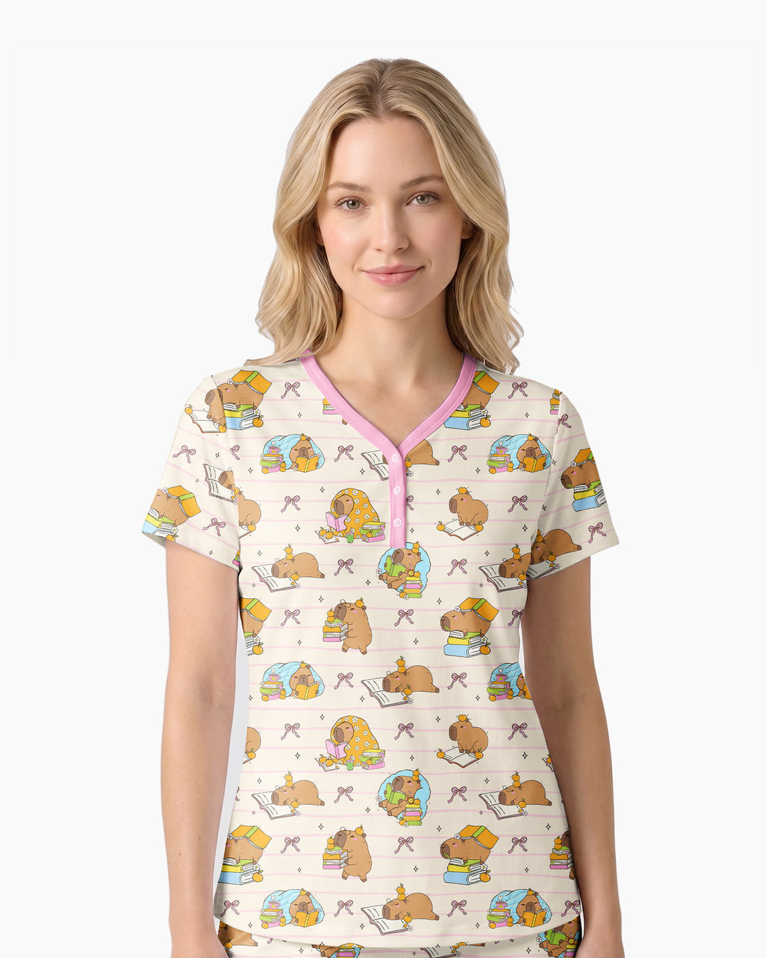 Sweet Study Capy Bamboo Women Short Sleeve Short Pajama Set