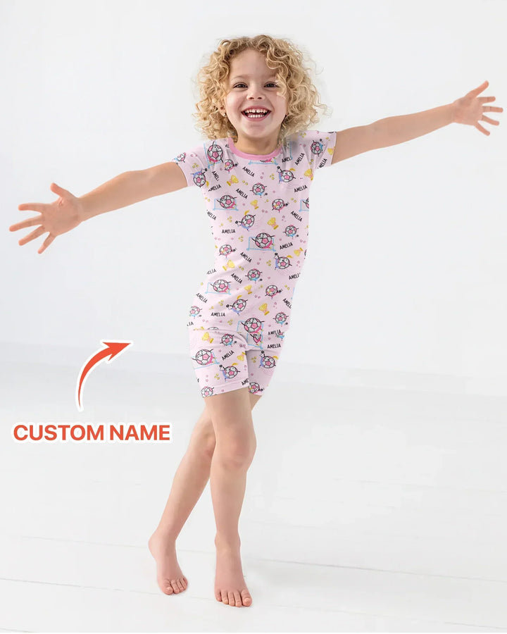 Conjunto de pijama de dos piezas de bambú a juego para papá futbolero, de manga corta y pantalones cortos, con nombre personalizado