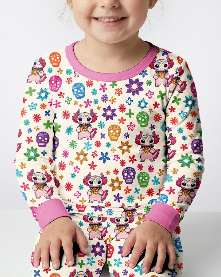 Sugar Skull Axolotl  Bamboo Two Piece Long Sleeve Pajama Set