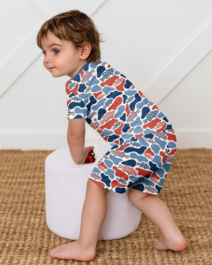 Reel America Daddy & Me Matching Bamboo Two Piece Short Sleeve Shorts Pajama Set