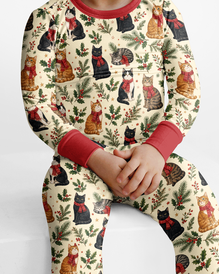 Christmas Cat Carolers Bamboo Two Piece Long Sleeve Pajama Set