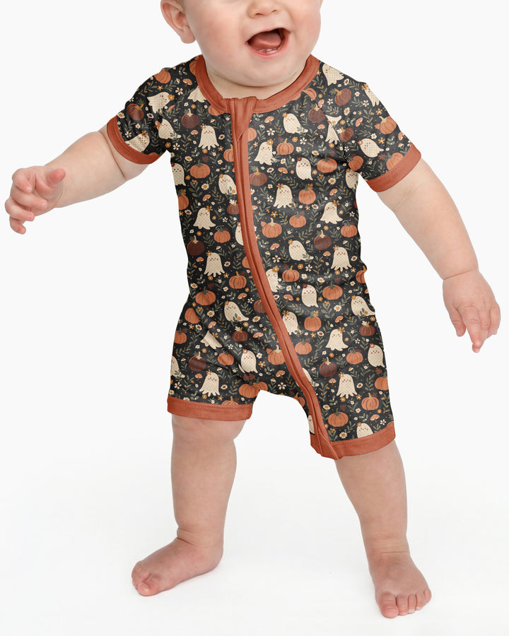 Ghost Pumpkin Harvest Floral Halloween Bamboo Shorty Zippy