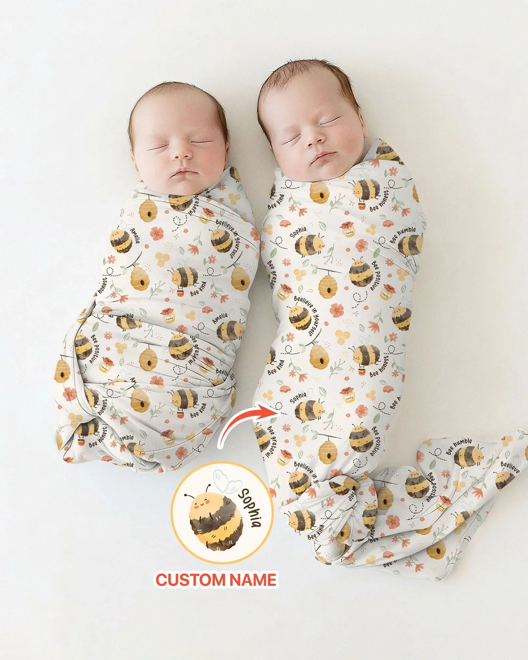 Manta para bebé "Bee Kind" con nombre personalizado