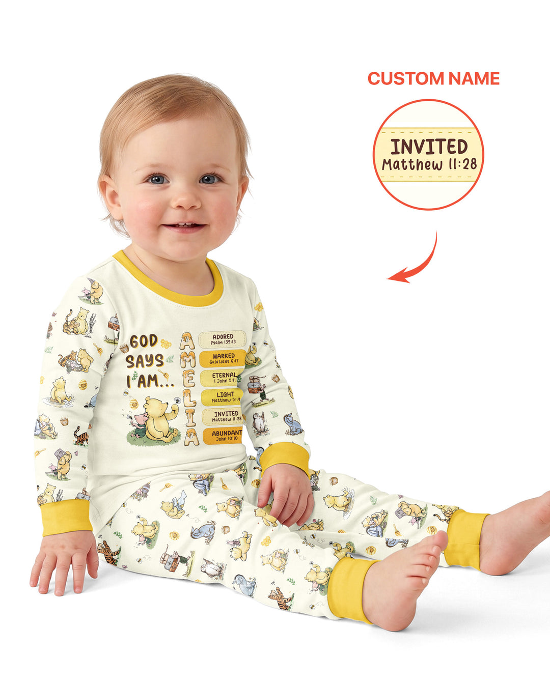 Personalized God Says I Am – Beloved Bear Bamboo Two Piece Long Sleeve Pajama Set