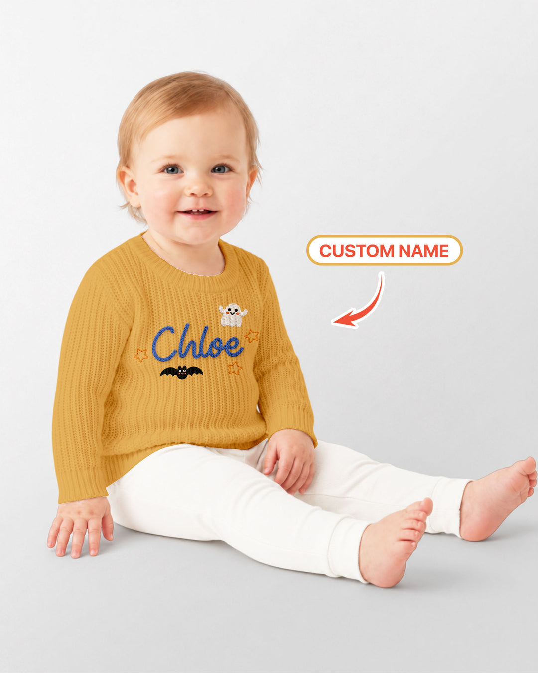 Happy Halloween Embroidered Baby Name Bamboo Knit Sweater Bubble