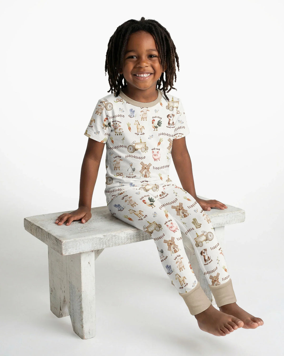 Old McDonald Farm Family Matching Bamboo Two Piece Short Sleeve Pajama Set