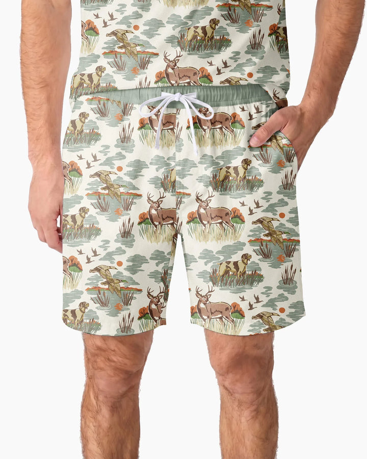Vintage Hunting Season Daddy& Me Matching Bamboo Men Short Sleeve Short Pajama Set