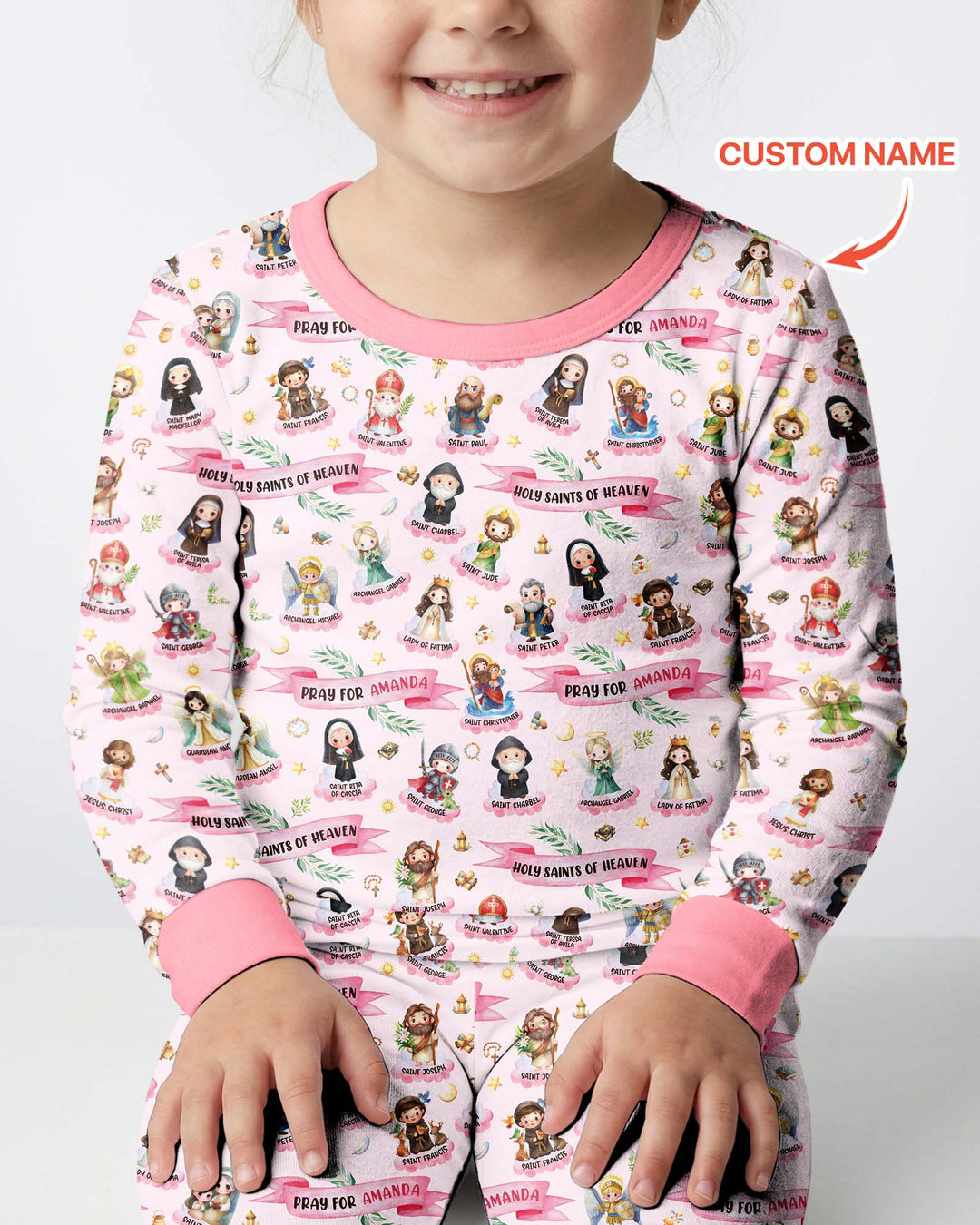 Santas y Santos del Cielo Juego de Pijama de Dos Piezas de Bambú de Manga Larga con Nombre Personalizado