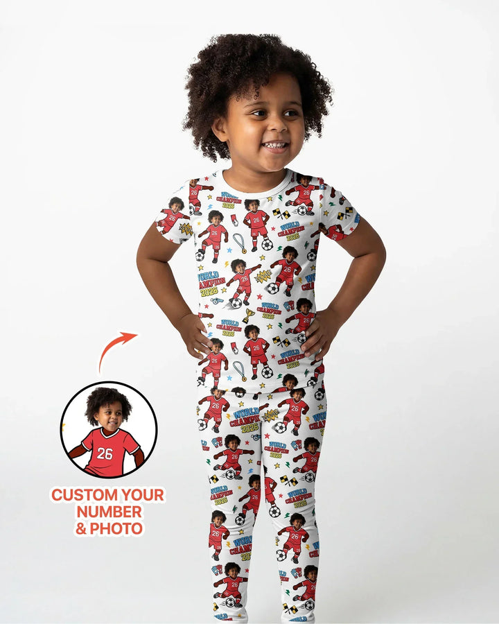 Custom Photo World Champion 2026  Family Matching Bamboo Two Piece Short Sleeve Pajama Set