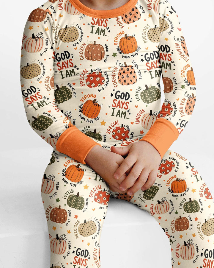 Fall God Says I Am Bamboo Two Piece Long Sleeve Pajama Set