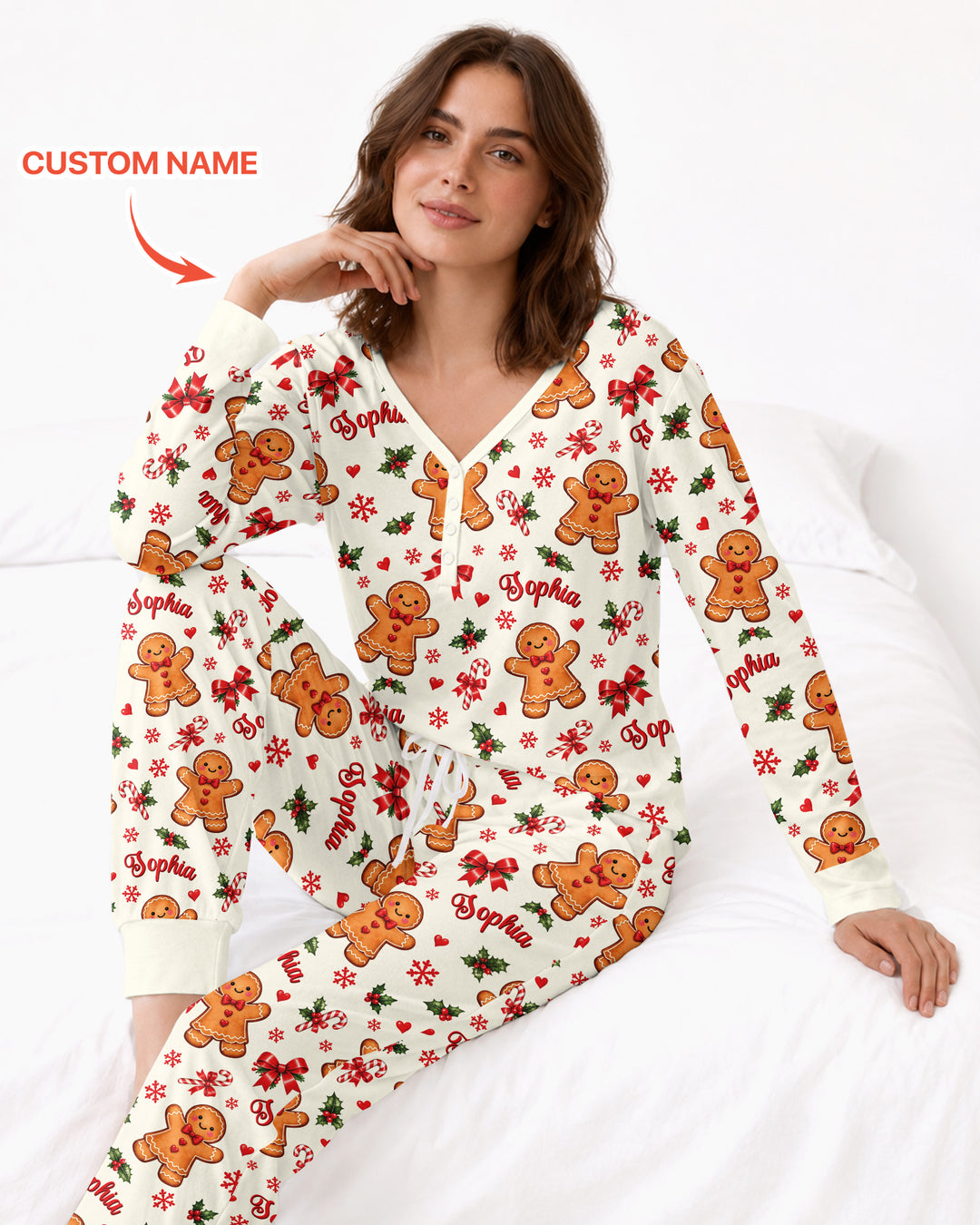 Custom Name Gingerbread Bamboo Women Pajama Set