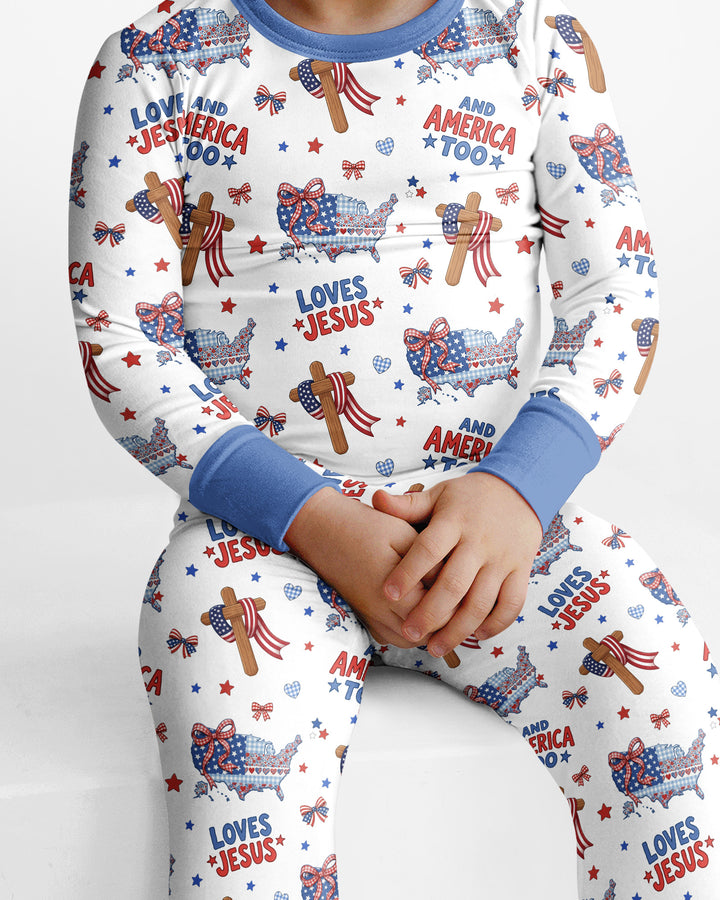 Loves Jesus And America Too Bamboo Two Piece Long Sleeve Pajama Set