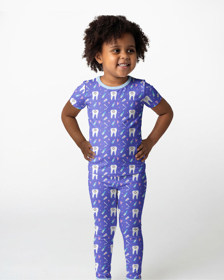 Brushing Teeth Bamboo Two-Piece Short Sleeve Pajama Set