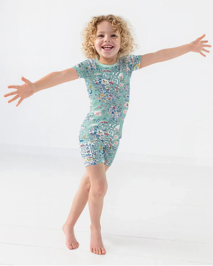 Hello World Wonders Bamboo Two Piece Short Sleeve Shorts Pajama Set