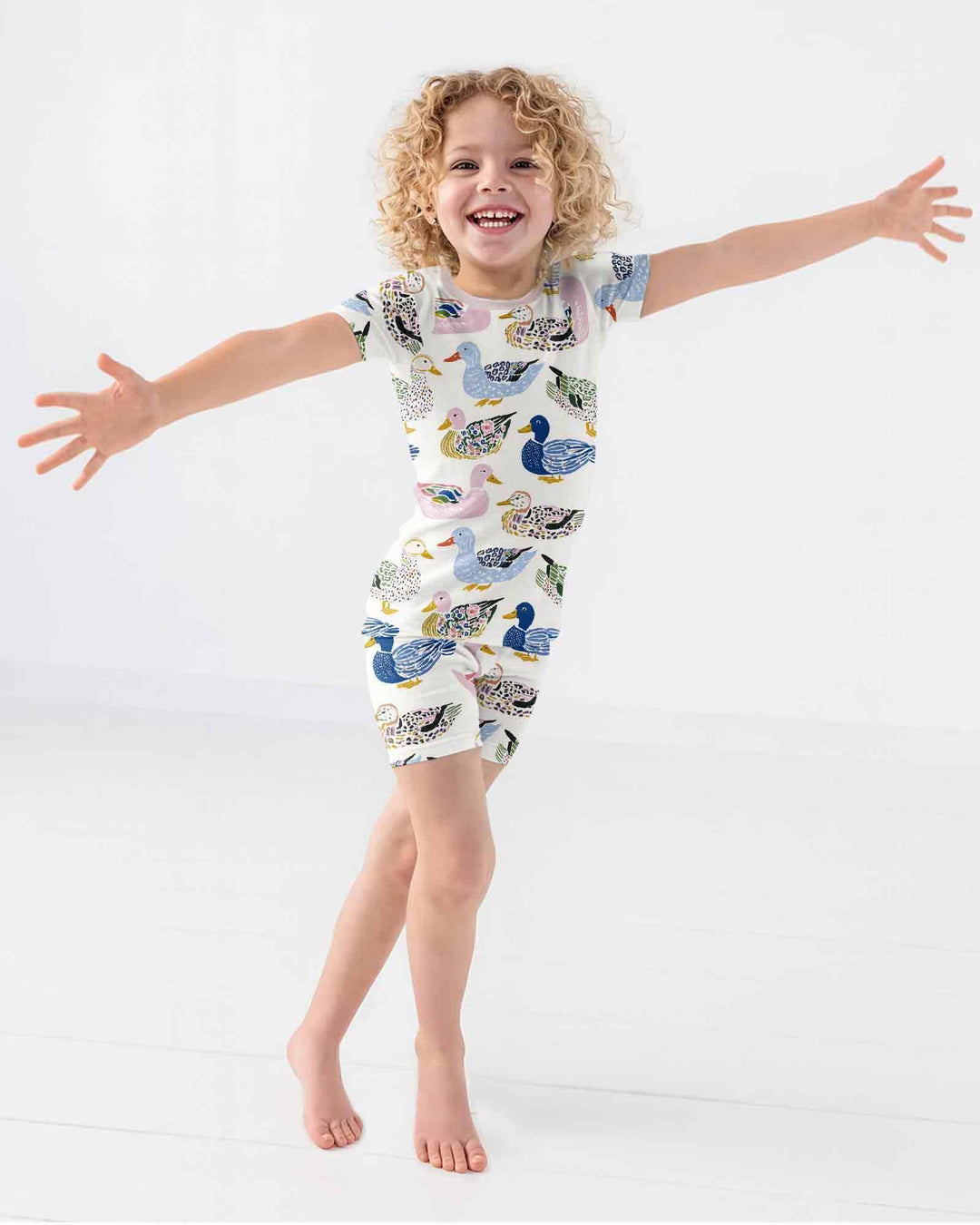 Whimsical Garden Ducks Bamboo Two Piece Short Sleeve Shorts Pajama Set
