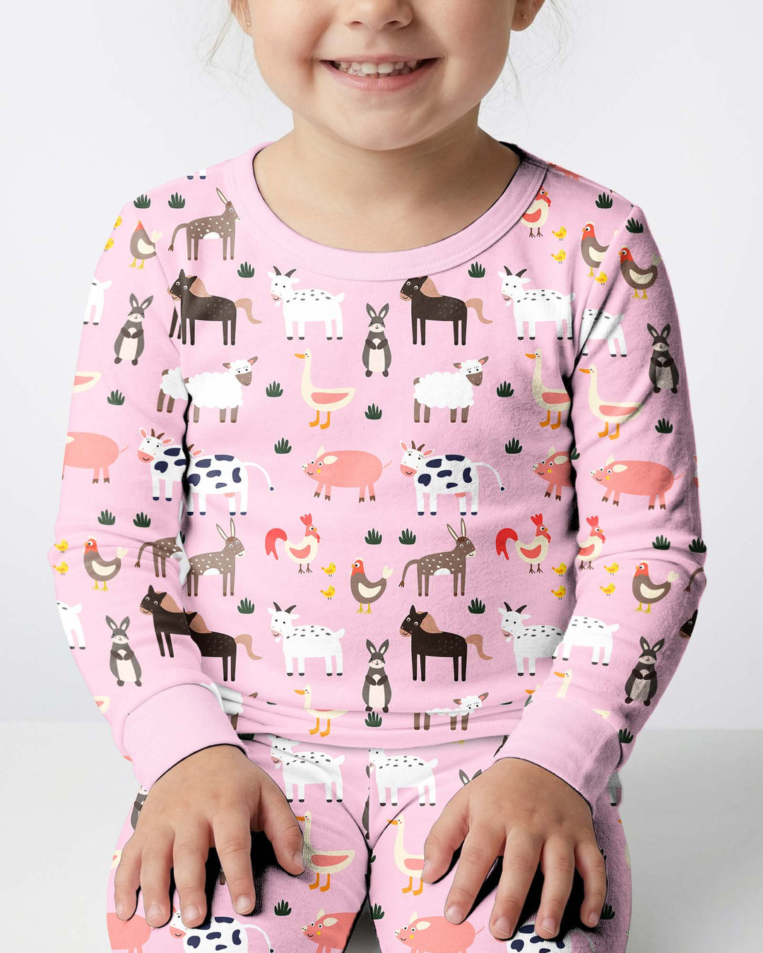 Pink Farm Animals Bamboo Two Piece Pajama Set