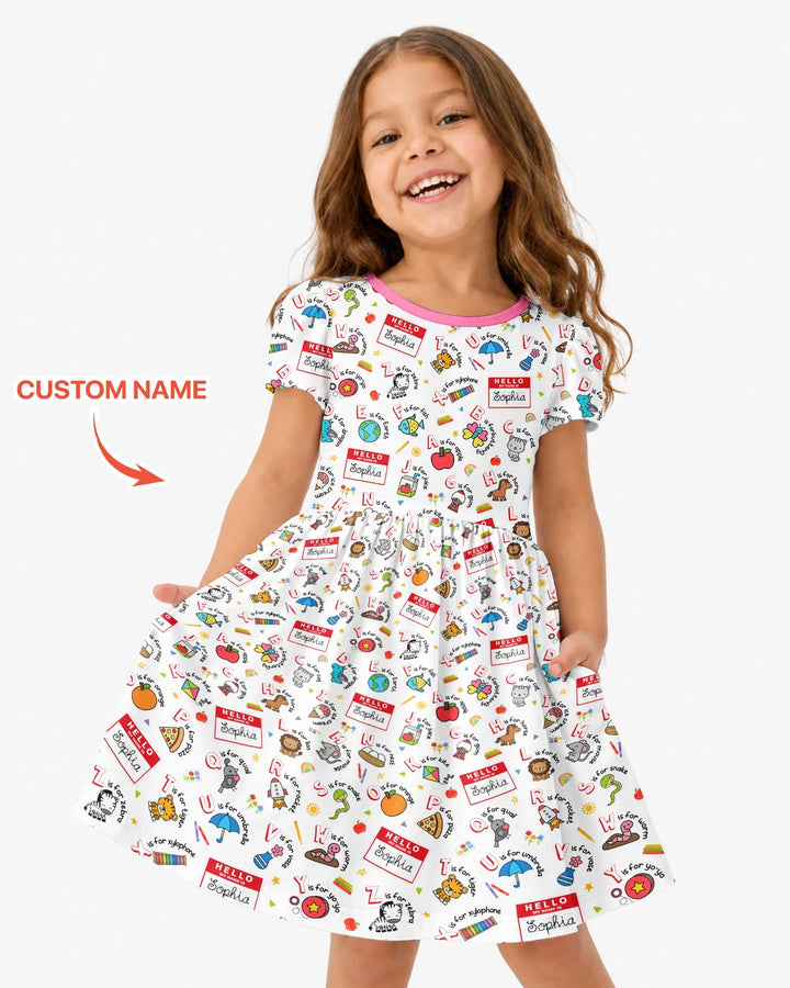 Custom Name Hello School ABCs Bamboo Twirl Dress