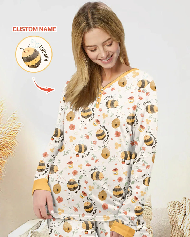 Bee Kind Custom Name Bamboo Women Pajama Set