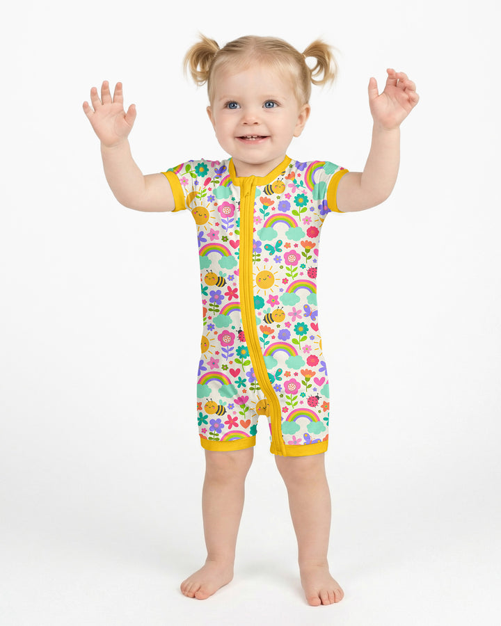 Traje Enterizo Corto de Bambú con Cremallera, Sol de Verano
