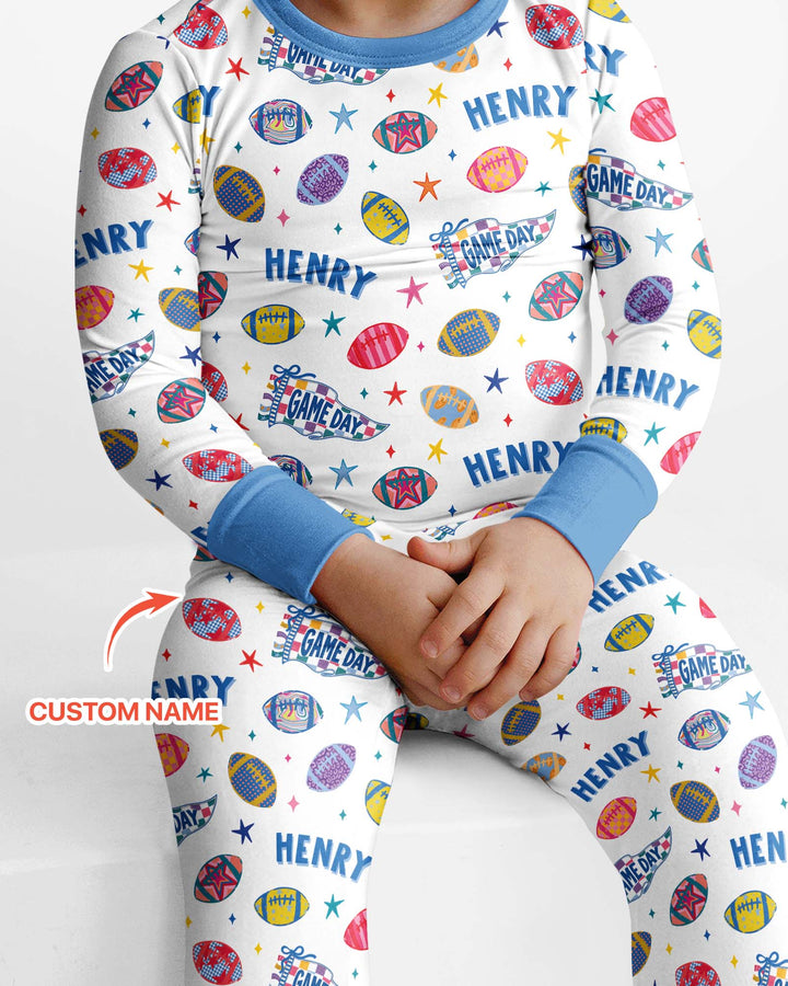 Custom Name Game day Bamboo Two Piece Long Sleeve Pajama Set