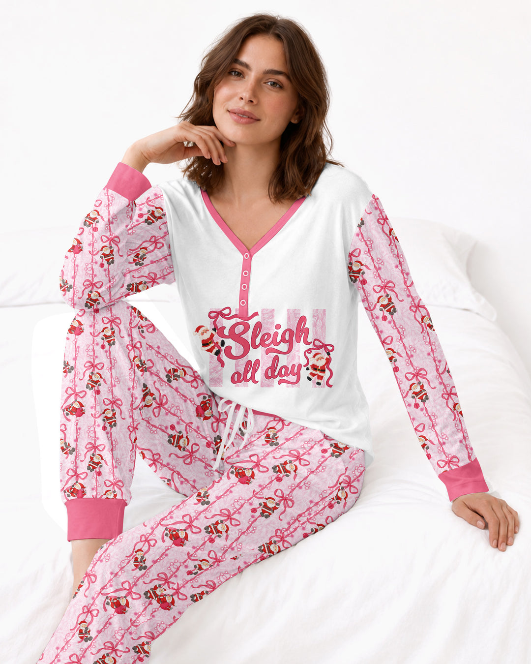 Sleigh All Day Santa Claus  Bamboo Women Pajama Set