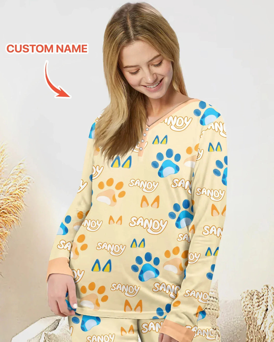 Custom Name Favourite Blue Dog Family Matching Bamboo Women Pajama Set
