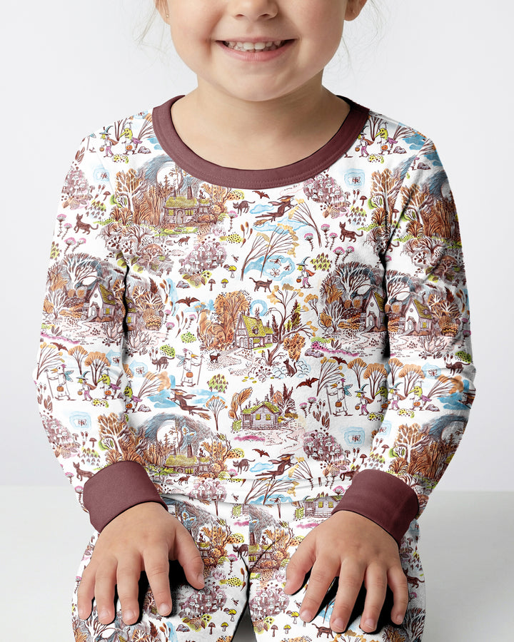 Whimsical Halloween Village Bamboo Two Piece Long Sleeve Pajama Set