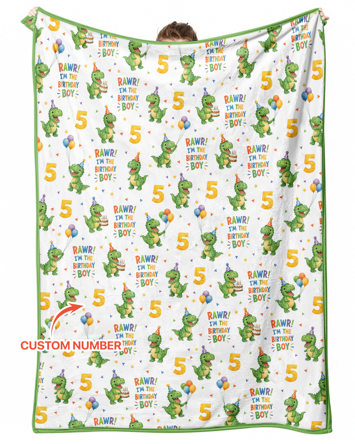 Personalized Dinosaur Birthday Boy Bamboo Blanket