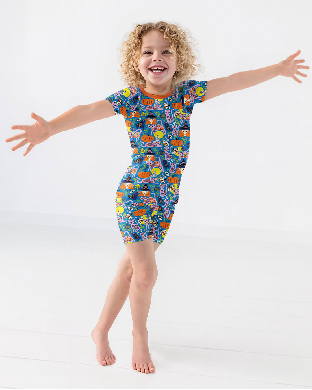 Whimsical Witch Cats Bamboo Two Piece Short Sleeve Shorts Pajama Set