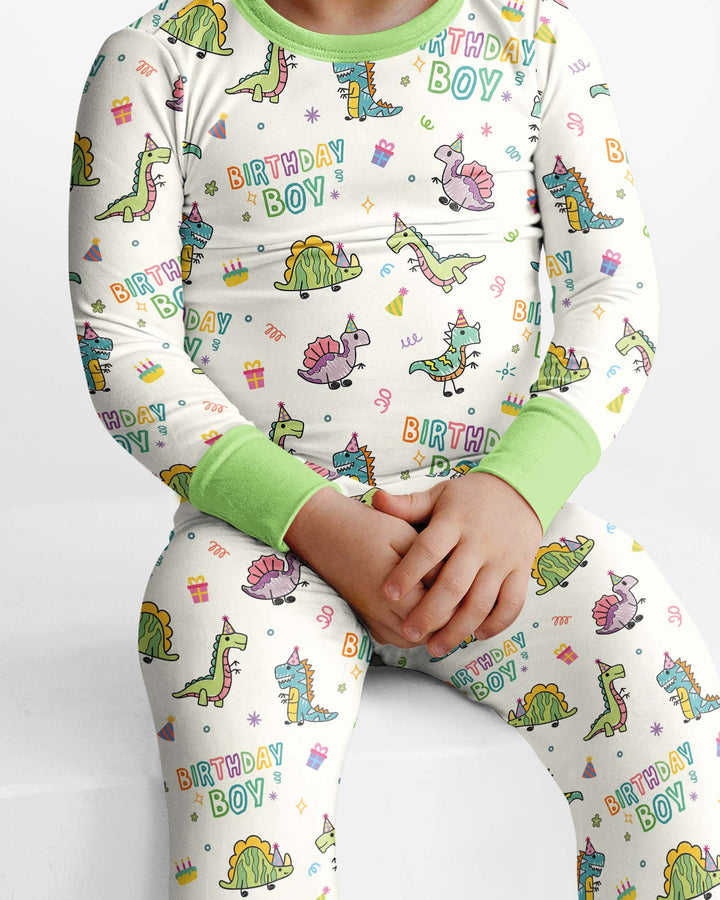 Dino Birthday Boy Bamboo Two Piece Long Sleeve Pajama Set