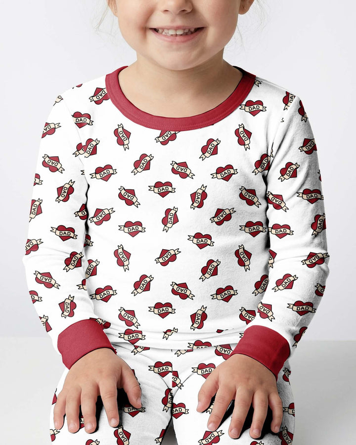 Old School Dad Hearts Daddy & Me Matching Bamboo Two Piece Long Sleeve Pajama Set