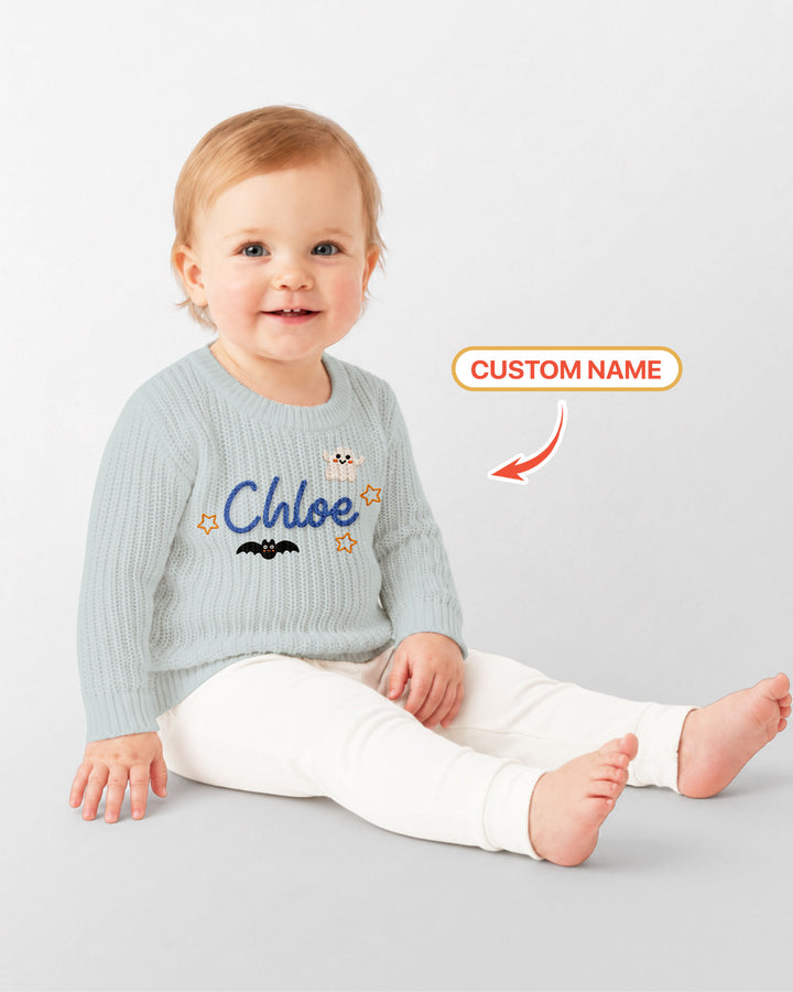 Happy Halloween Embroidered Baby Name Bamboo Knit Sweater Bubble
