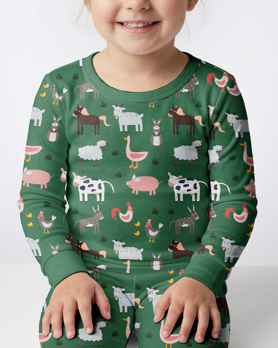 Green Farm Animals Bamboo Two Piece Pajama Set