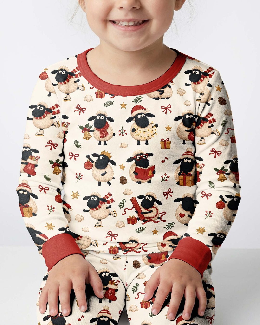 Festive Holiday Sheep Bamboo Two Piece Long Sleeve Pajama Set