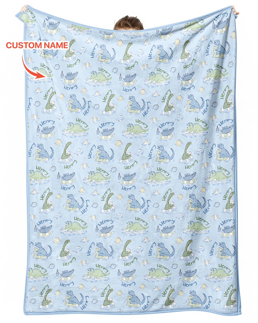 Dinos Swimming Custom Name Bamboo Blanket