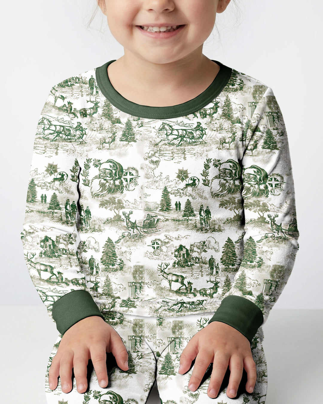 Merry Christmas Toile  Bamboo Two Piece Long Sleeve Pajama Set