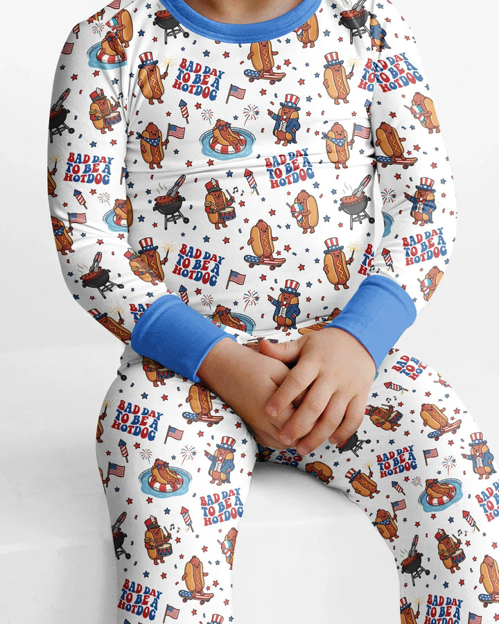 Hot Dog Patriotic Bamboo Two Piece Long Sleeve Pajama Set
