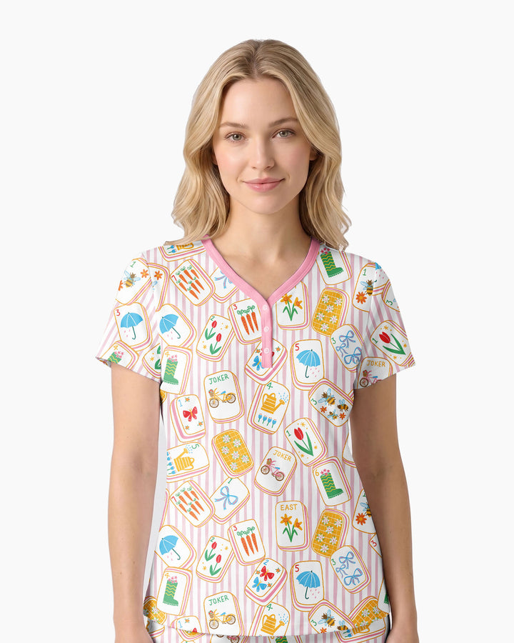Mahjong Club Mommy & Me Matching Bamboo Women Short Sleeve Short Pajama Set