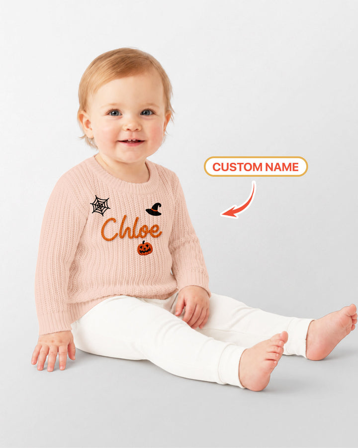 Happy Halloween Embroidered Baby Name Bamboo Knit Sweater Bubble